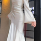 Mermaid satin white long dress engagement dress evening dress    S5941