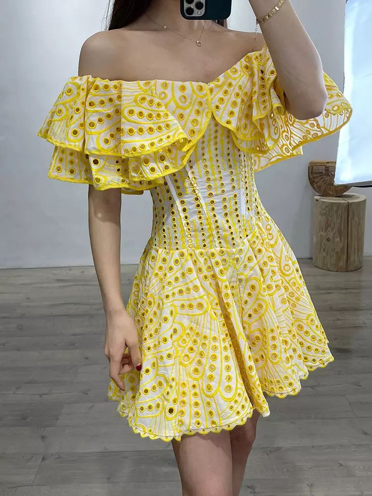 Yellow one-shoulder waist sexy A-line short skirt homecoming dress R3195