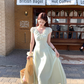 Green long v-neck short-sleeved dress women's summer loose slim temperament skirt R4832