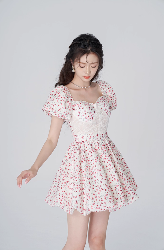 High waist floral dress for women summer waist slimming lace skirt new style petite short skirt R4455