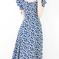 2025 Summer New French Square Neck Blue Temperament Floral Holiday Platycodon Dress R0945