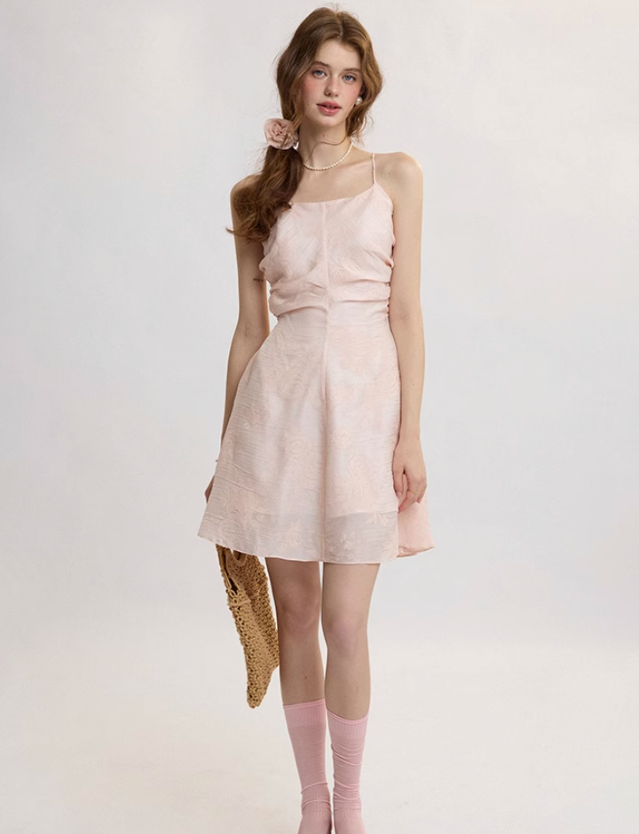 French floral suspender skirt holiday dress petite short skirt high-grade tulle skirt female summer R3487