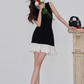 Black exquisite pearl elegant ruffled slim sleeveless Chanel dress R4075