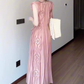 Women's pink small flying sleeve dress gentle sweet style loose long skirt R0725