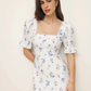French floral square neck lace small lace retro bow dress R2917