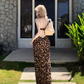 Large French Sexy Leopard Square Neck Suspender Dress Holiday Backless Long Dress R1875