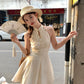 White Chinese collar sleeveless slim waist slimming A-line short skirt homecoming dress R4136