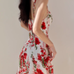 European and American style casual big red flower print suspender dress short skirt R2823