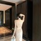 Retro Heavy Khaki Sleeveless Three-Dimensional Decorative Dress for Women R4257