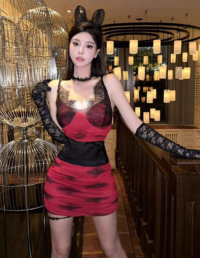 Sexy hot girl lace suspender dress 2025 large size royal sister Christmas battle suit R1265