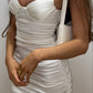 White suspender pleated slim sexy hip skirt homecoming dress R2464