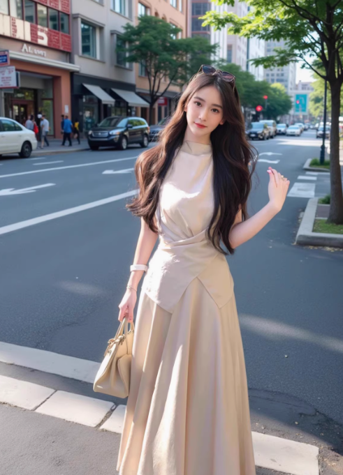 French style halter neck satin suit temperament two-piece suit waist high-end gentle long skirt R1503