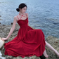 Photo-taking temperament romantic red rose lace-up large waist slimming suspender dress R0188