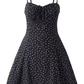 2025 Summer New Black Retro Floral A-line Waist Short Suspender Dress R0977