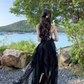 Black sexy tube top long skirt elegant and fairy irregular hem halter neck backless beach dress R1618