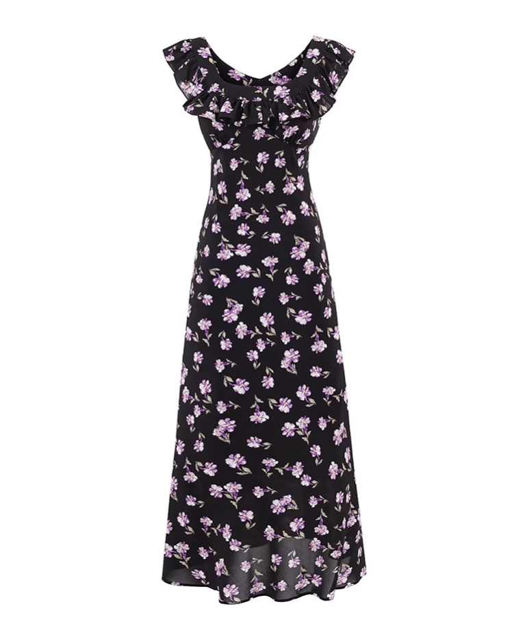 French floral suspender dress 2025 new waist temperament long dress R2586