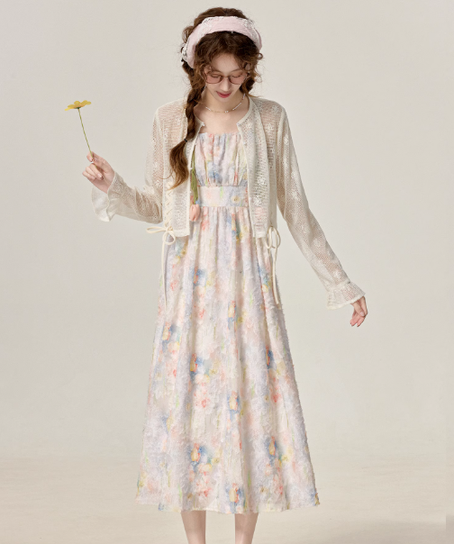 Summer temperament gentle style suspender dress pink girl floral dress R1889