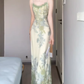 Floral suspender dress beautiful waist dating dress summer R0730
