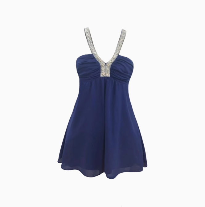 French heavy diamond halter dress 2025 thousand gold feeling slim a-line short skirt R1185