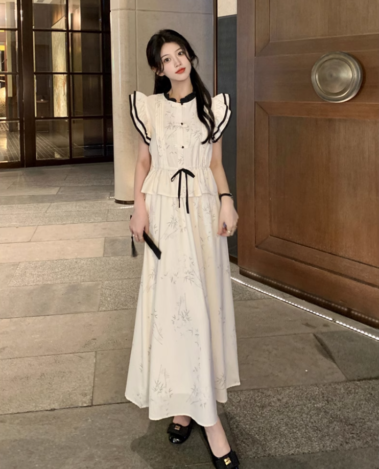 Fairy New Chinese Style Two-piece Suit Flying Sleeve Waist Shirt Skirt Chinese Style Suit R1723