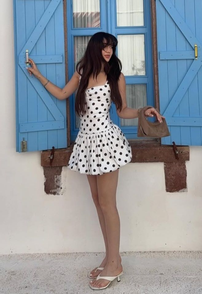 White polka dot suspenders waist slim sexy mini skirt homecoming dress R3917