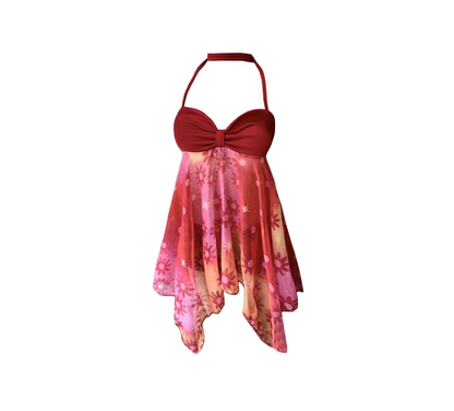 Red tube top halter neck dress 2025 new beach skirt irregular suspender top R0053