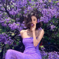 Charming purple sequin sexy waist tube top maxi prom dress, homecoming dress R3104