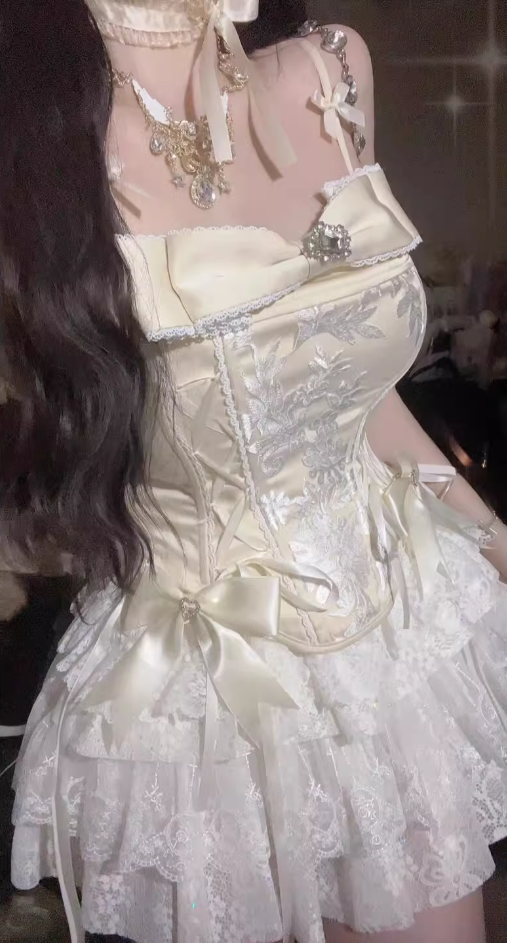 Beautiful suit for petite waisted camisole top cake skirt two-piece suit R0786