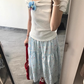 Pure and gentle holiday style striped one-shoulder T-shirt floral skirt two-piece suit R0876