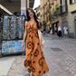 Island travel outfit holiday print dress bohemian beach dress R1562