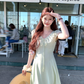 Green long v-neck short-sleeved dress women's summer loose slim temperament skirt R4832