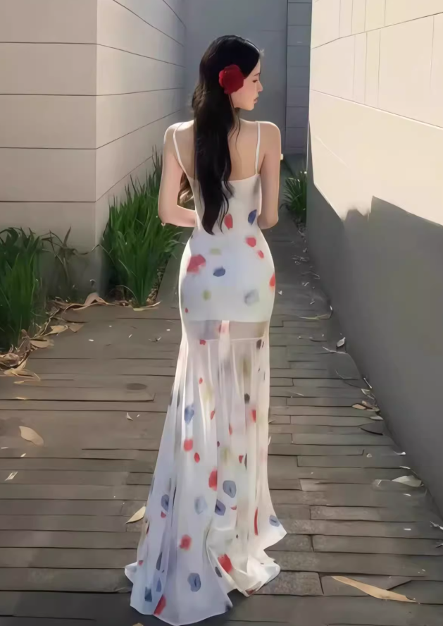 Dopamine waist skirt outfit waist long skirt fishtail skirt beautiful color suspender dress R1616