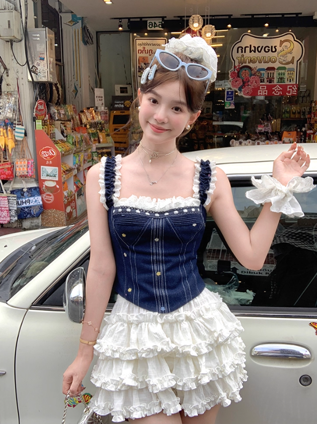 Short white high waist A-line cake skirt for women summer tall and slim skirt R4867