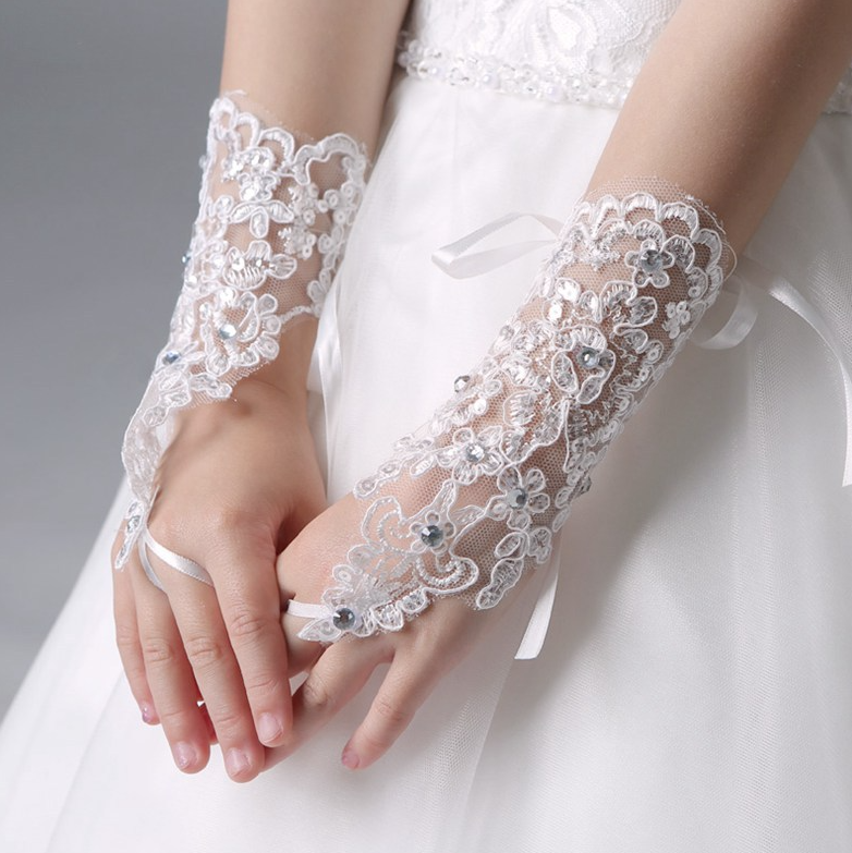 Lace diamond children's wedding dress flower girl dress girl performance dance gloves decoration     S6231
