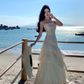 Fairy high-class temperament mermaid Ji streamer suspender skirt dress dress one shoulder dress R1715