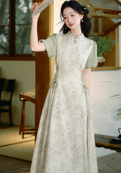 New Chinese style light national style improved cheongsam waist Zen dress R2362