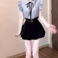 A complete set of outfits, skirt, blue striped shirt, flower bud short skirt, two-piece suit R0746