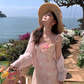 Pink long atmospheric mesh halter dress for women, a summer French retro slimming dress R4788