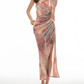 Pure desire style off-shoulder printed dress 2025 slim fit hip-wrapped slit holiday dress R1420