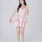 Floral dress women's summer puff sleeve A-line short skirt new pink high-end skirt R4454