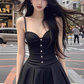 Pure desire style sexy black suspender dress new style waist slimming A-line short skirt R3393