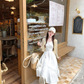 French style white sling long skirt for women summer temperament waist dress R3830