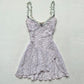 Light purple floral strappy waisted A-line mini skirt homecoming dress R2783