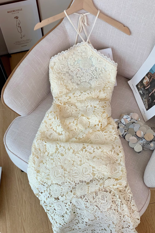 Pure desire style lace halter neck dress for women new style waist slimming sexy slim hip skirt R3995