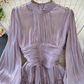 Spring and autumn lantern long sleeve stand collar waist slim pleated A-line dress holiday long skirt R0309
