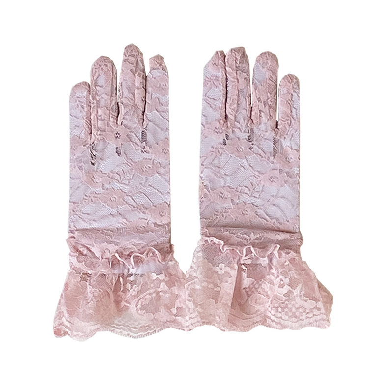 Children's elastic retro black lace lace mesh gloves white bride hollow thin sunscreen     S6254
