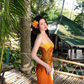 Gradient color tight figure-hugging dress long hip skirt slim sexy suspender long skirt R1590