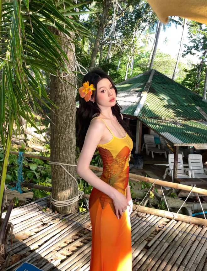 Gradient color tight figure-hugging dress long hip skirt slim sexy suspender long skirt R1590