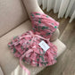 Pink floral tube top waist pleated cake mini skirt homecoming dress R2889