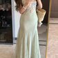 Mint green flower suspender dress gentle temperament waist hip skirt R0624